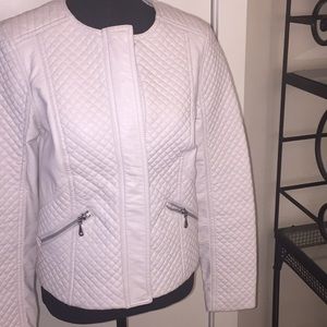 M&S cream faux leather jacket size size 8